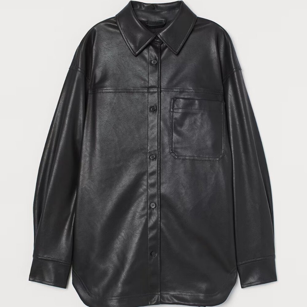Faux Leather Shirt Jacket